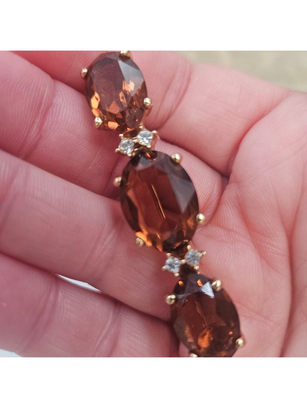 Vintage Christian Dior Brooch Gold Tone Smoky Cognac Crystal Rhinestone Signed